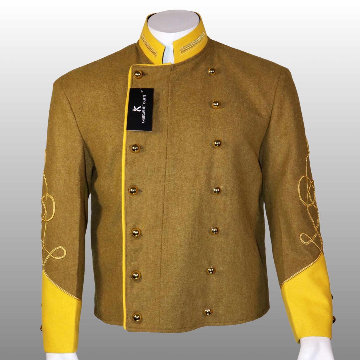 Confederate Officer Shell Jacket - Civil War Khaki Wool Gold Trim Reenactment Uniform