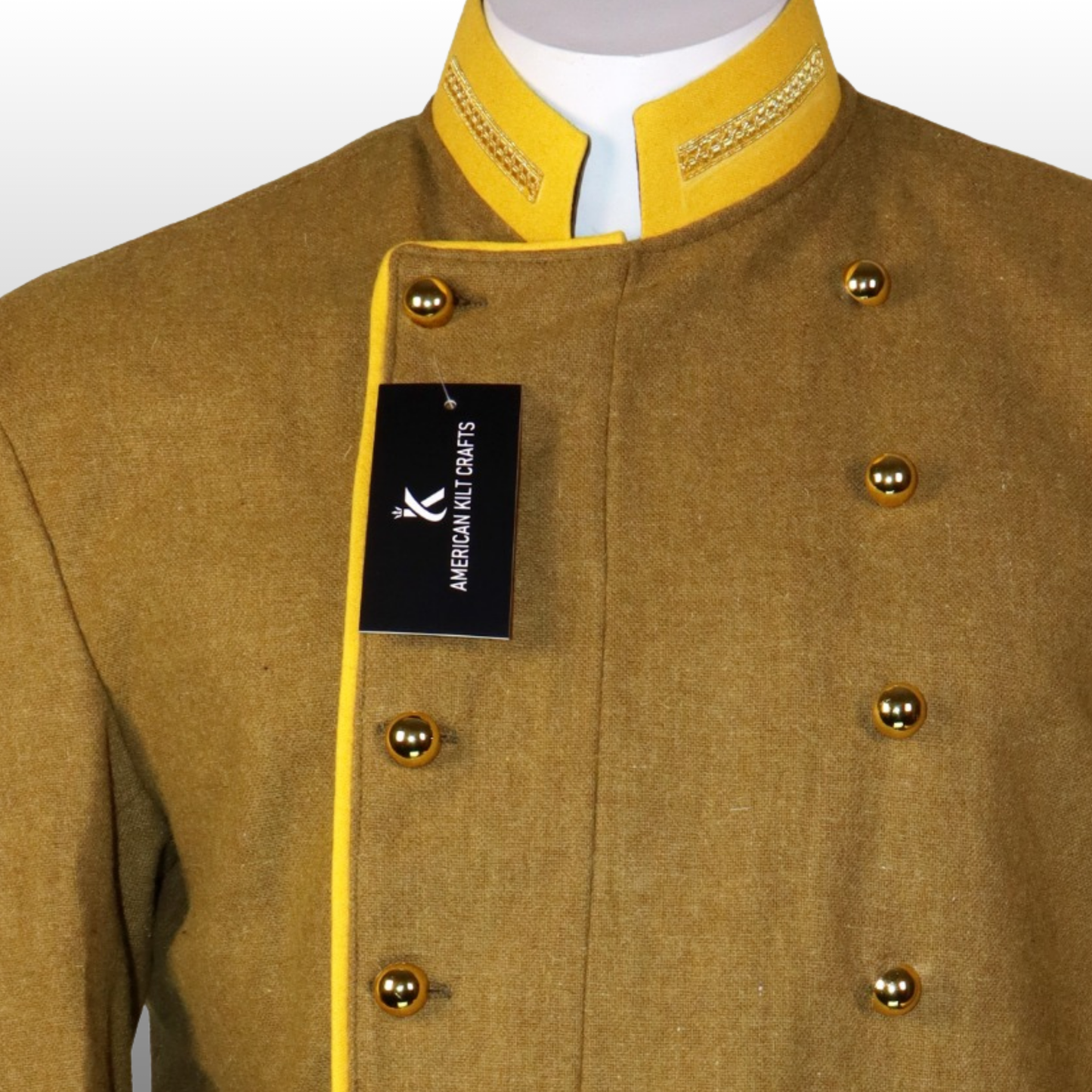 Confederate Officer Shell Jacket - Civil War Khaki Wool Gold Trim Reenactment Uniform