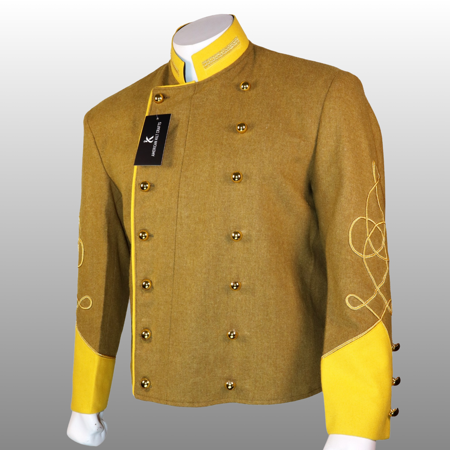 Confederate Officer Shell Jacket - Civil War Khaki Wool Gold Trim Reenactment Uniform