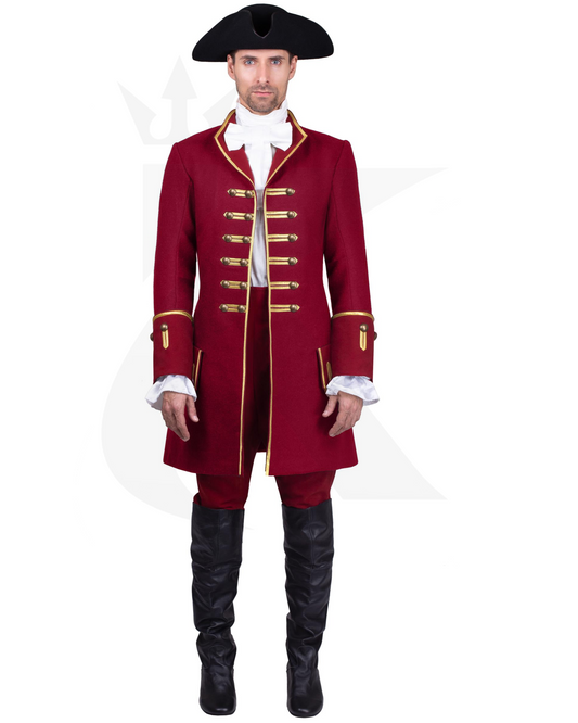Men’s Colonial George Washington Costume – Red Military Officer Coat for Historical, Pirate, and Halloween Events