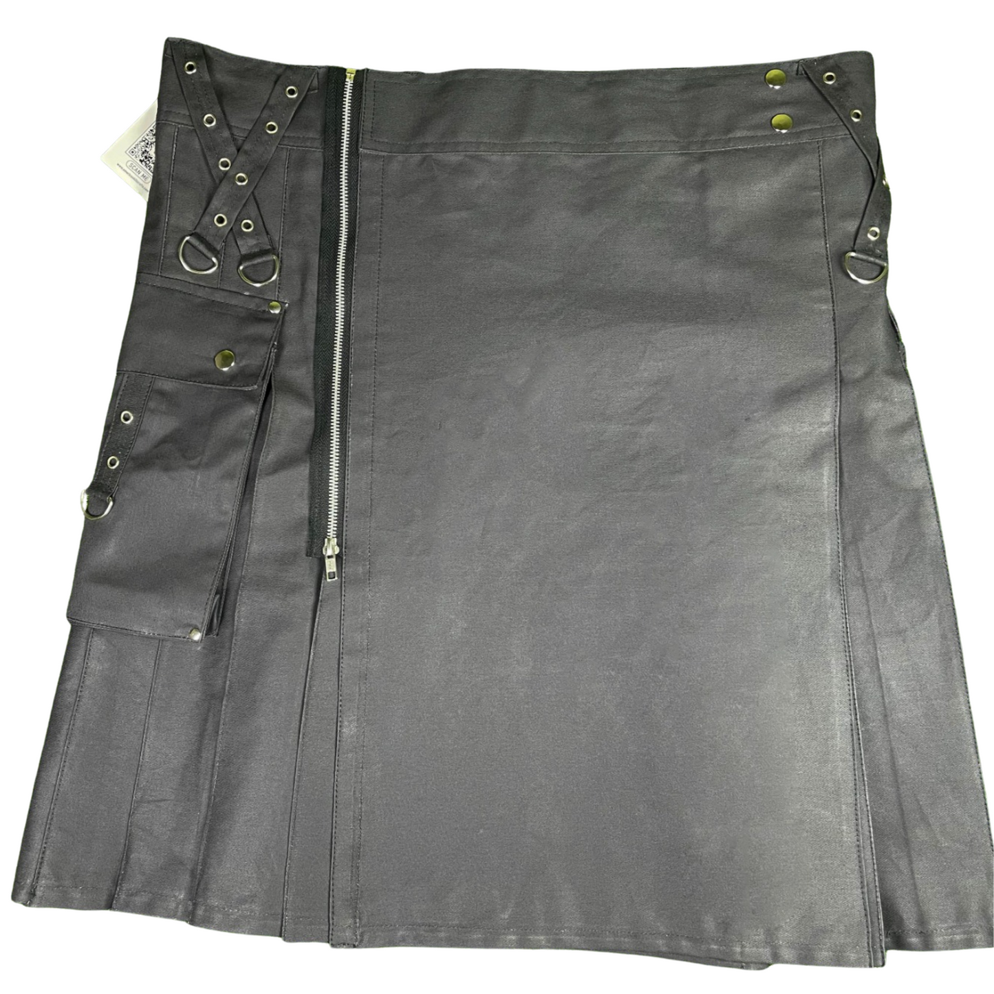 Men's Modern Utility Kilt - Black Denim Cotton Tactical Kilt with Pockets & D-Rings