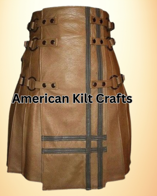 Brown Gothic Leather Kilt for men