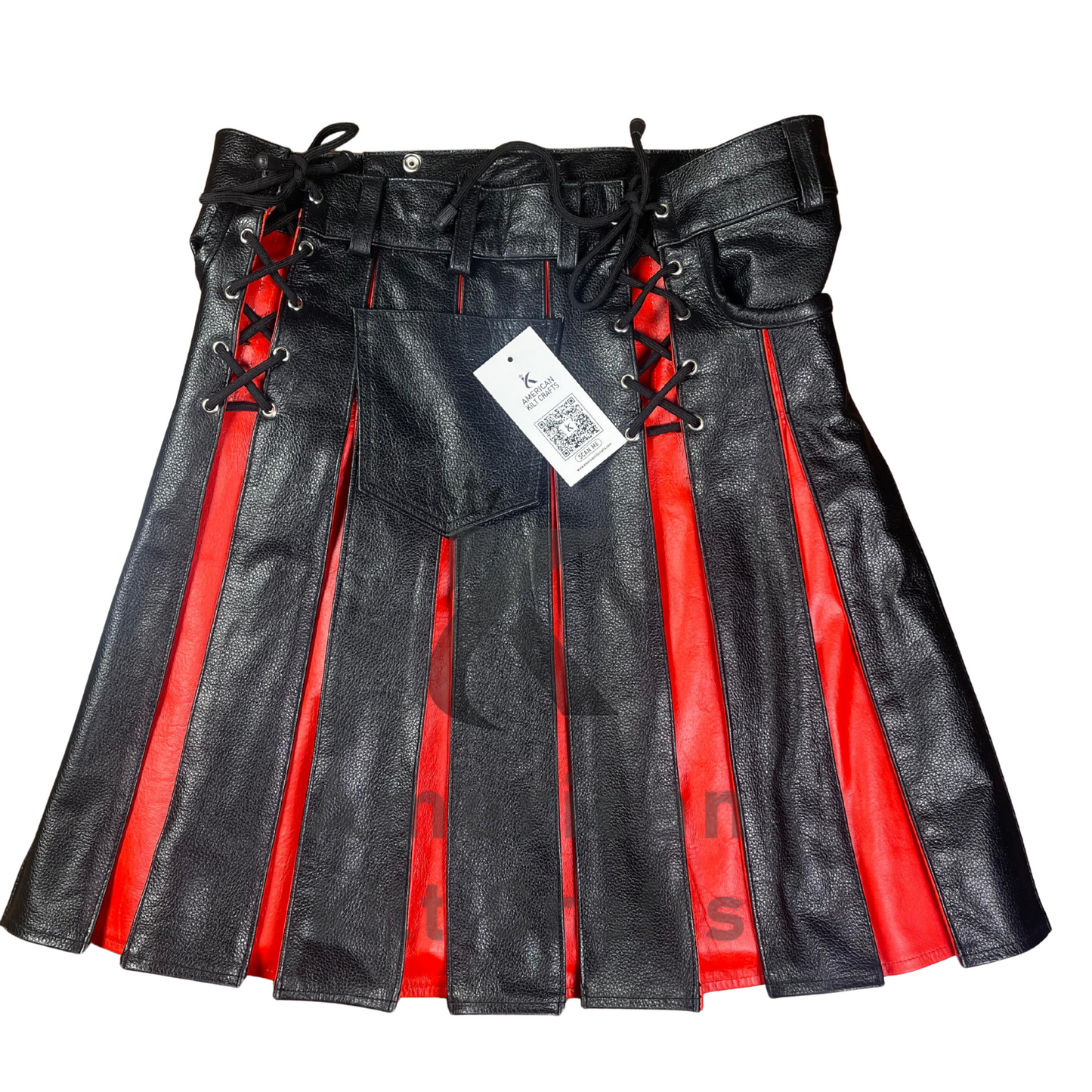 Men's Gladiator Hybrid Leather Kilt | Black & Red Pleated Utility Kilt | Scottish Fashion, Gothic & Steampunk Style