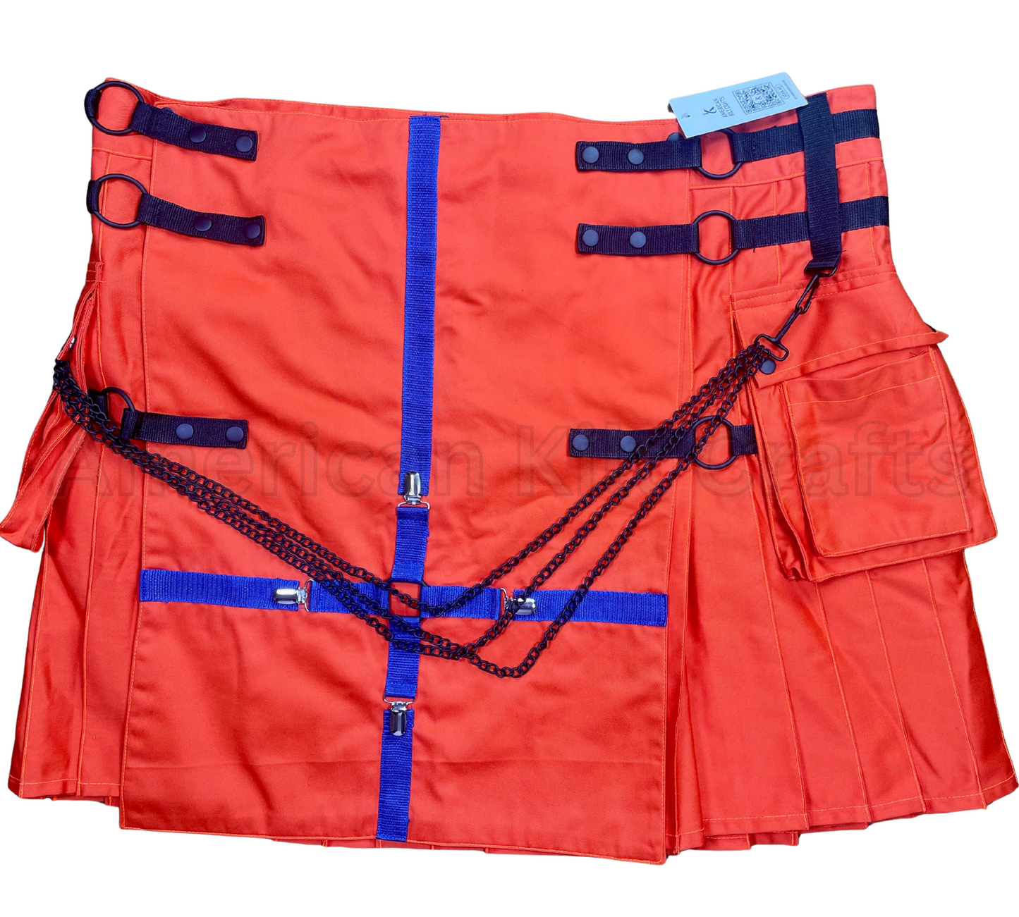 Men’s Orange Utility Kilt with Chains & Pockets | Steampunk Gothic Style