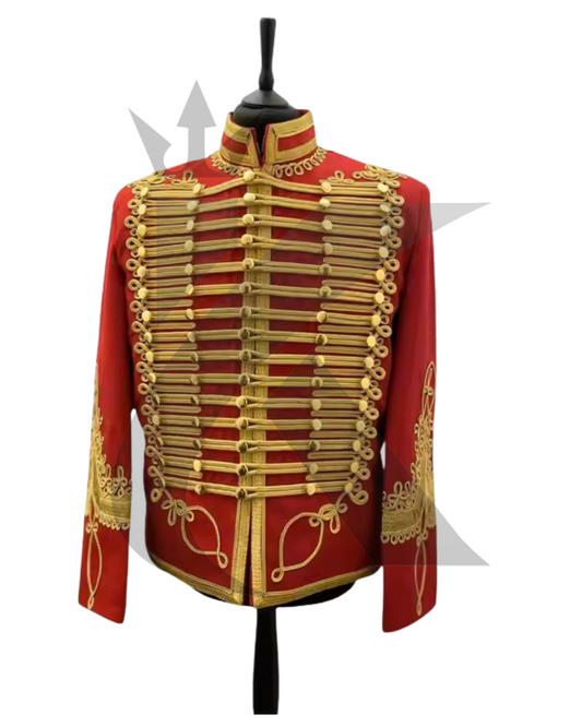 Men’s Red Napoleonic Military Jacket – Vintage Hussar Steampunk Tailcoat