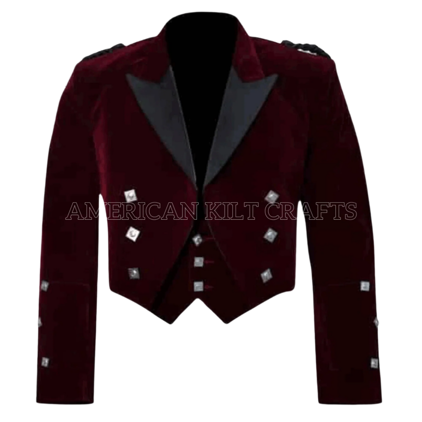 Premium Burgundy Velvet Scottish Prince Charlie Kilt Jacket with Vest