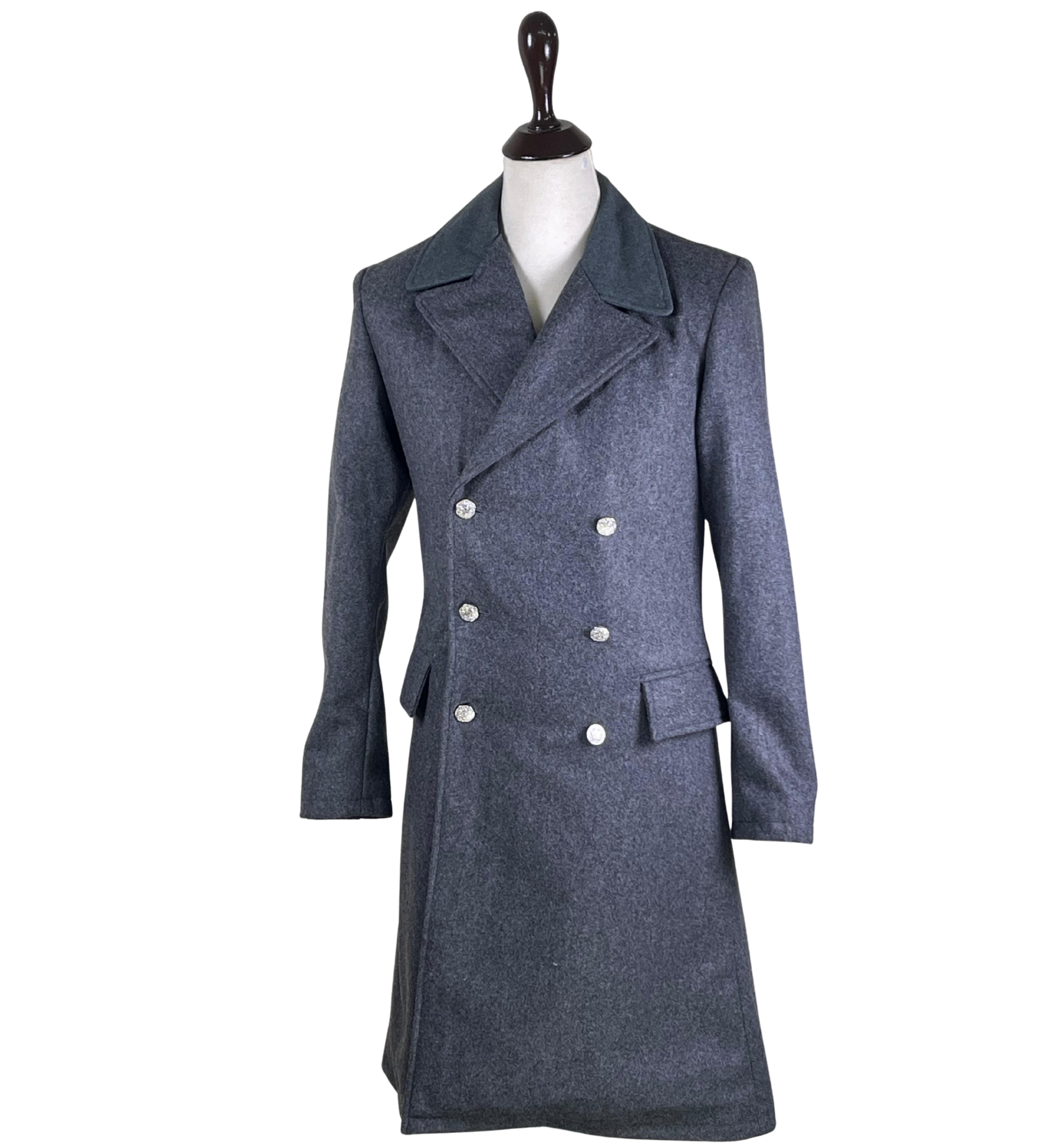 Men's Grey Wool Military Greatcoat – Double-Breasted Classic Long
