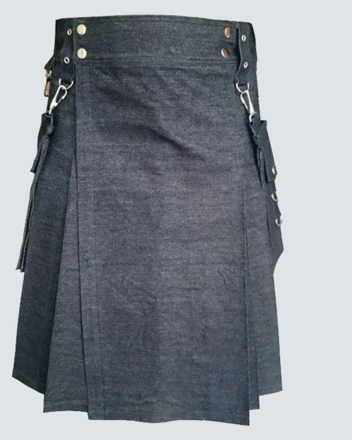 Dark Blue Tactical Denim Utility Kilt with Cargo Pockets & Metal Hooks