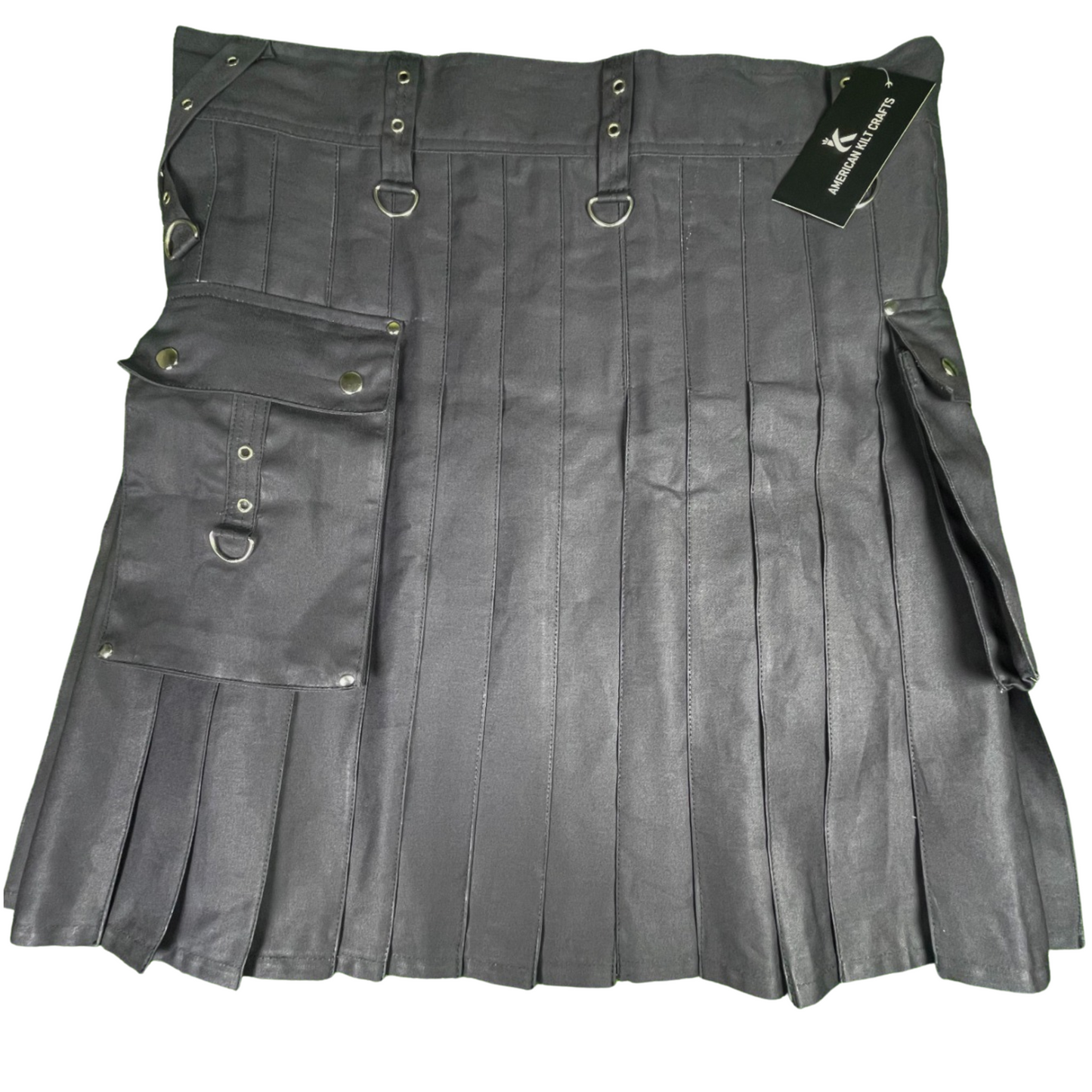 Men's Modern Utility Kilt - Black Denim Cotton Tactical Kilt with Pockets & D-Rings
