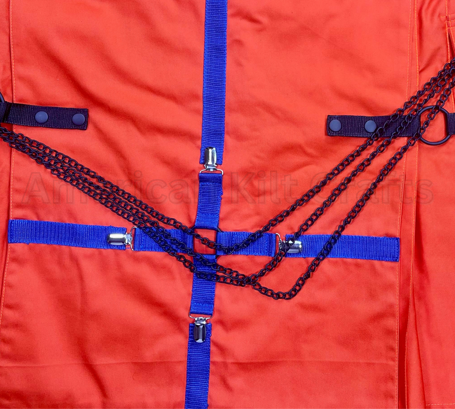 Men’s Orange Utility Kilt with Chains & Pockets | Steampunk Gothic Style