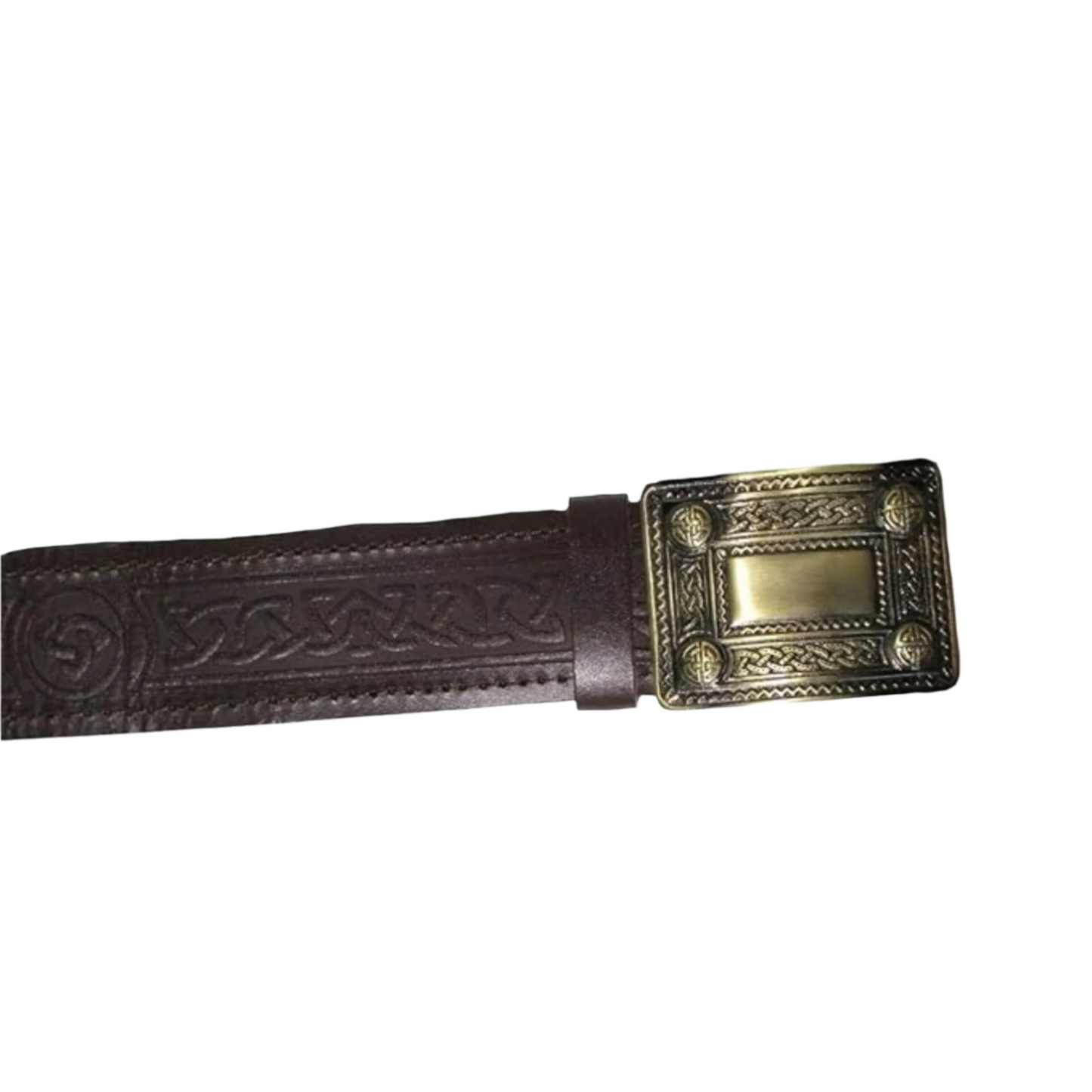 Leather Celtic Design Kilt Belt Black & Brown With Antique Finish Buckle Scottish Highland