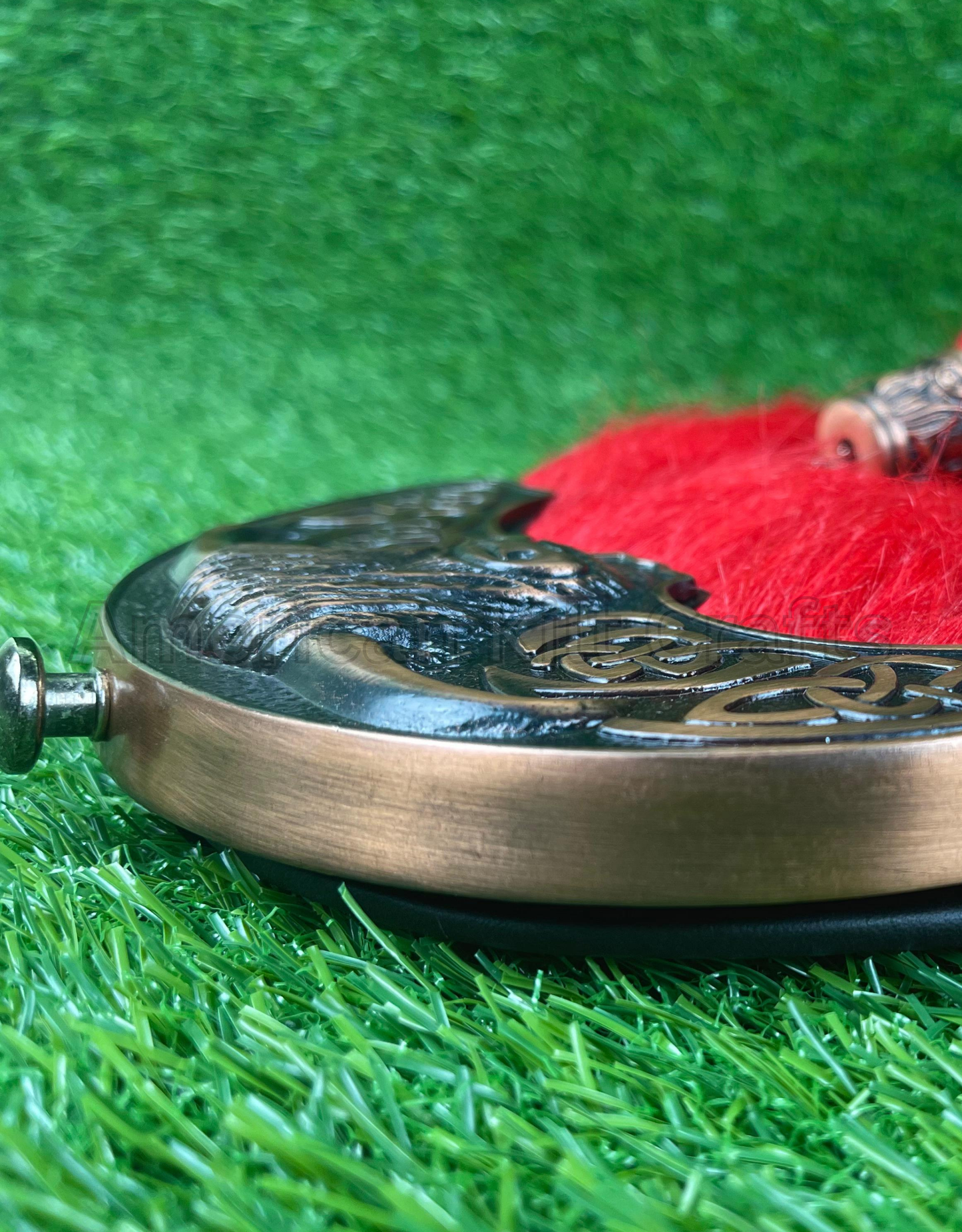 Highland Red Fur Sporran with Celtic Bull Design – Traditional Scottish Kilt Accessory
