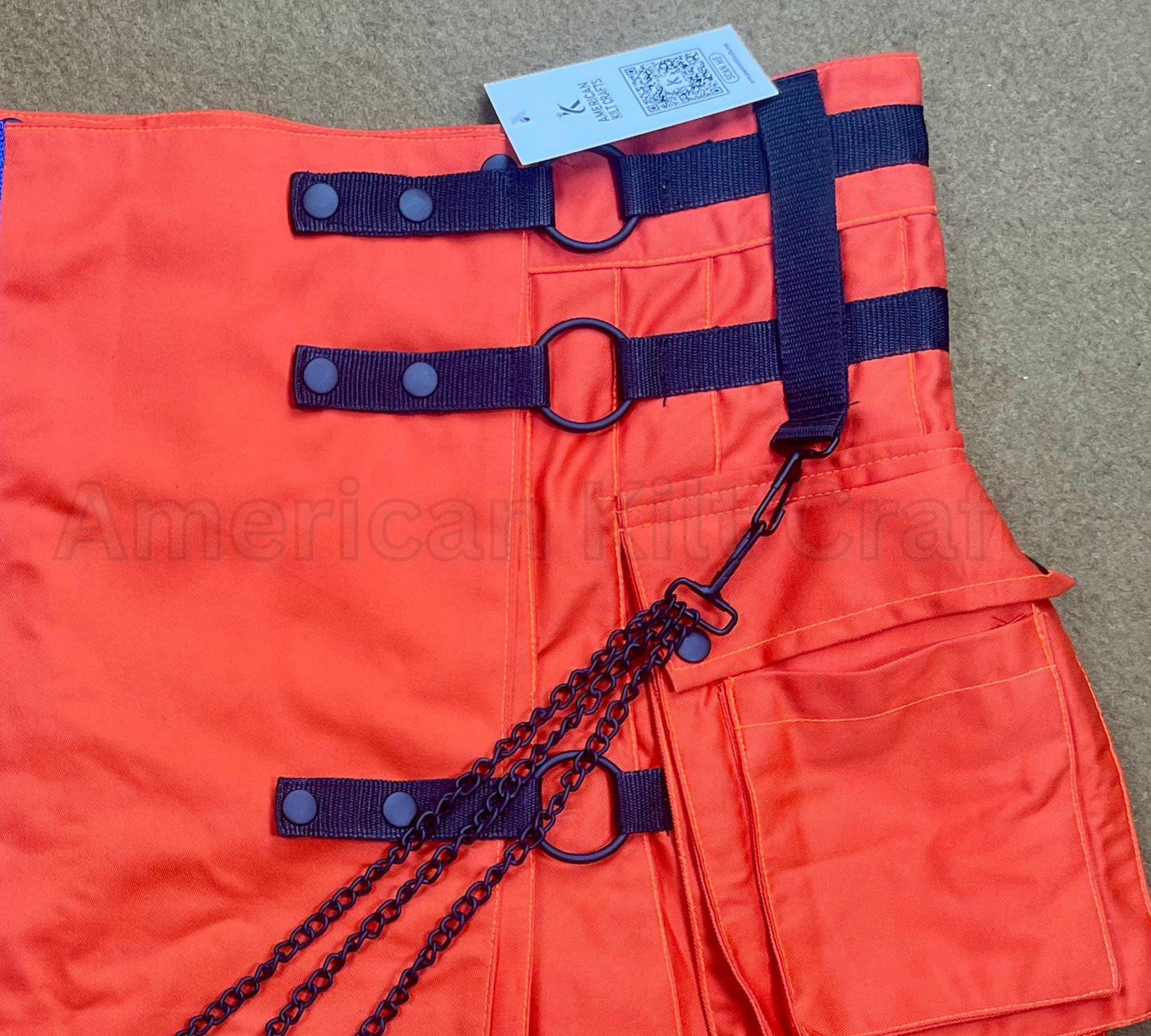 Men’s Orange Utility Kilt with Chains & Pockets | Steampunk Gothic Style