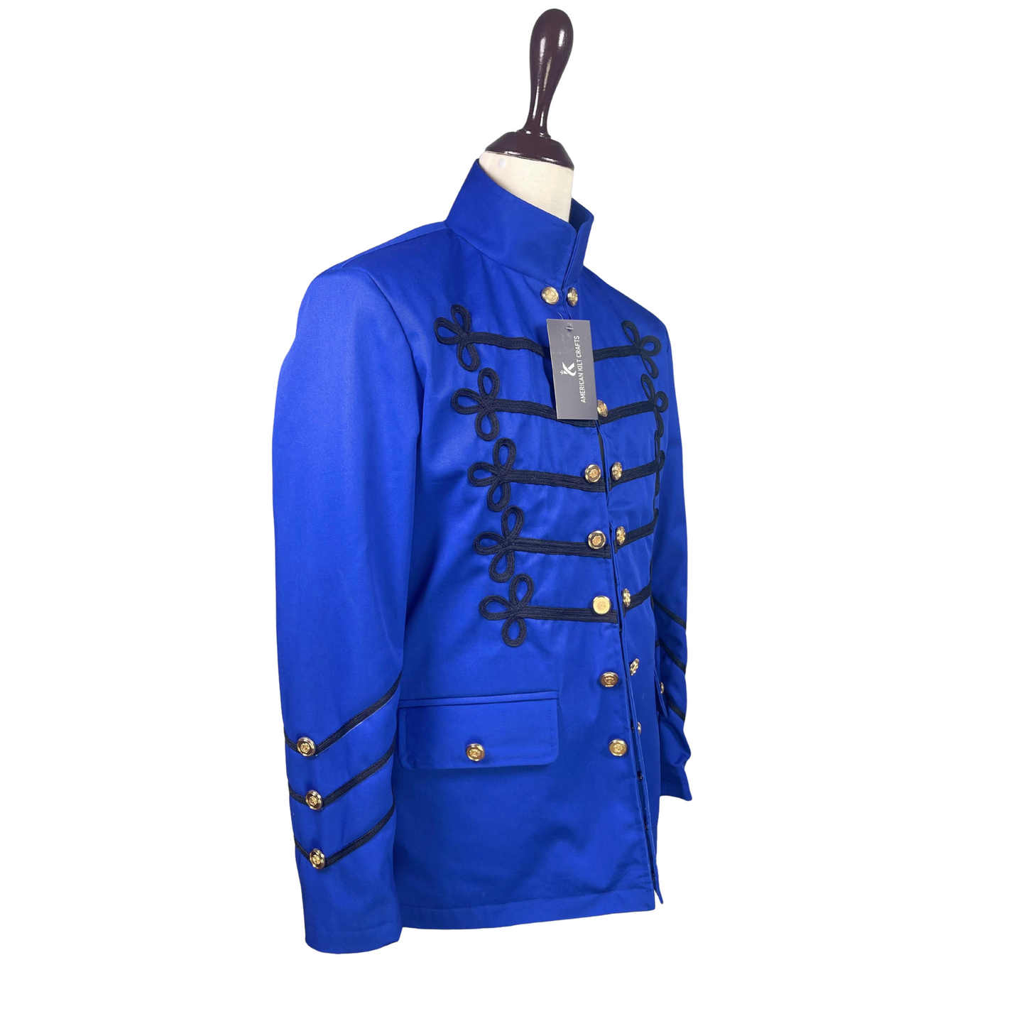 Royal Blue Gothic Military Jacket – Vintage Parade Uniform with Gold Embroidery Buttons