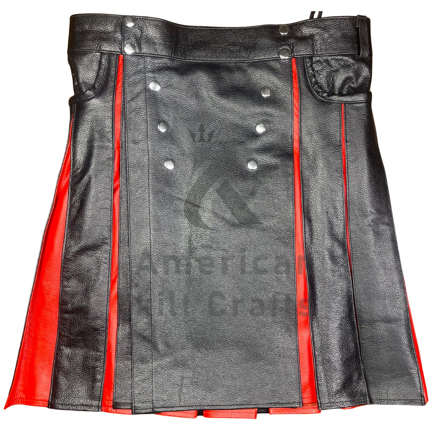Men's Gladiator Hybrid Leather Kilt | Black & Red Pleated Utility Kilt | Scottish Fashion, Gothic & Steampunk Style