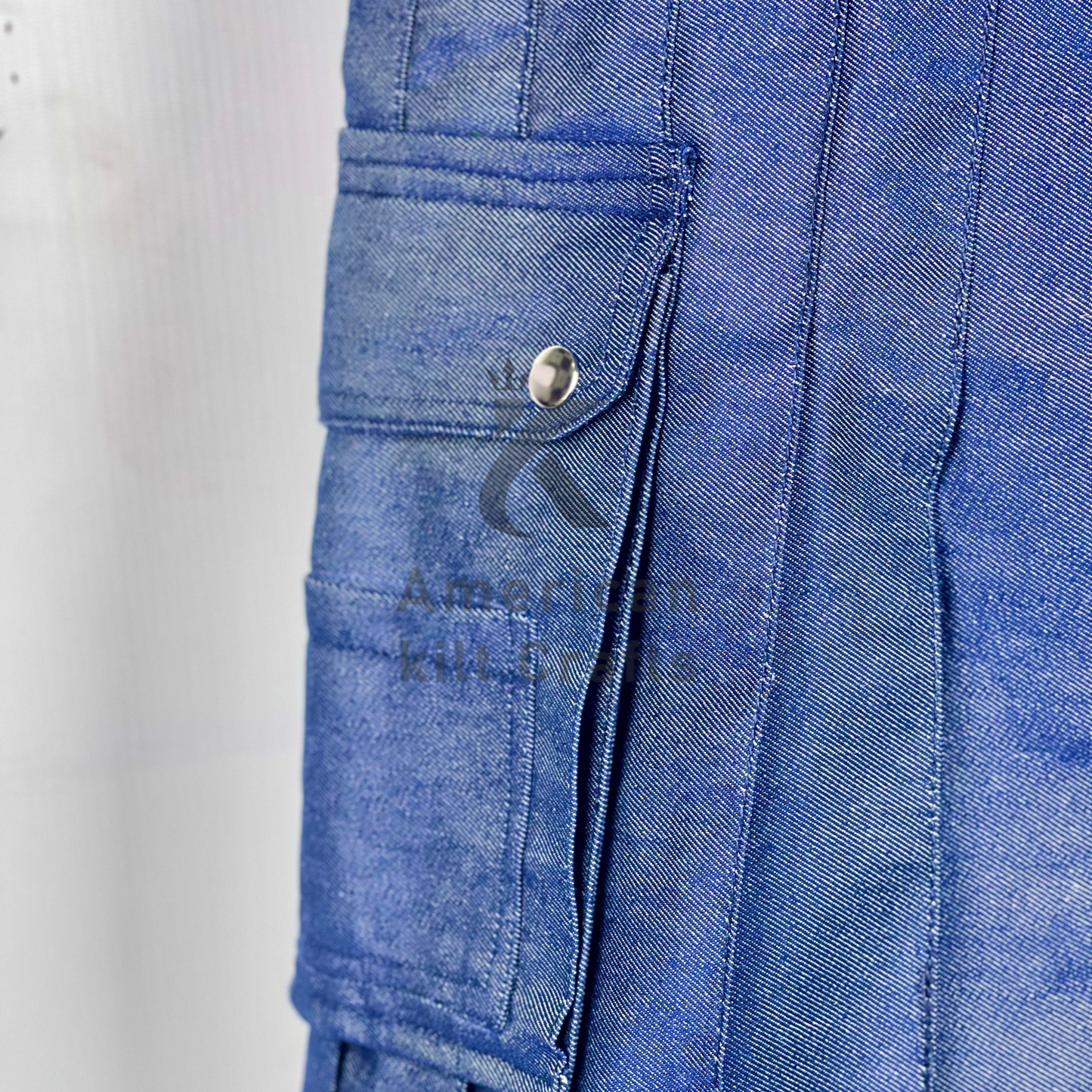 Men’s Blue Denim Utility Kilt – Modern Casual Jean Kilt with Side Pockets – Stylish Denim Workwear Kilt for Men