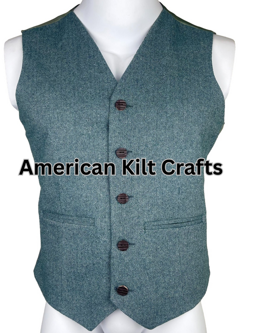 Traditional Light blue Kilt Blazer Wool Vest for Men