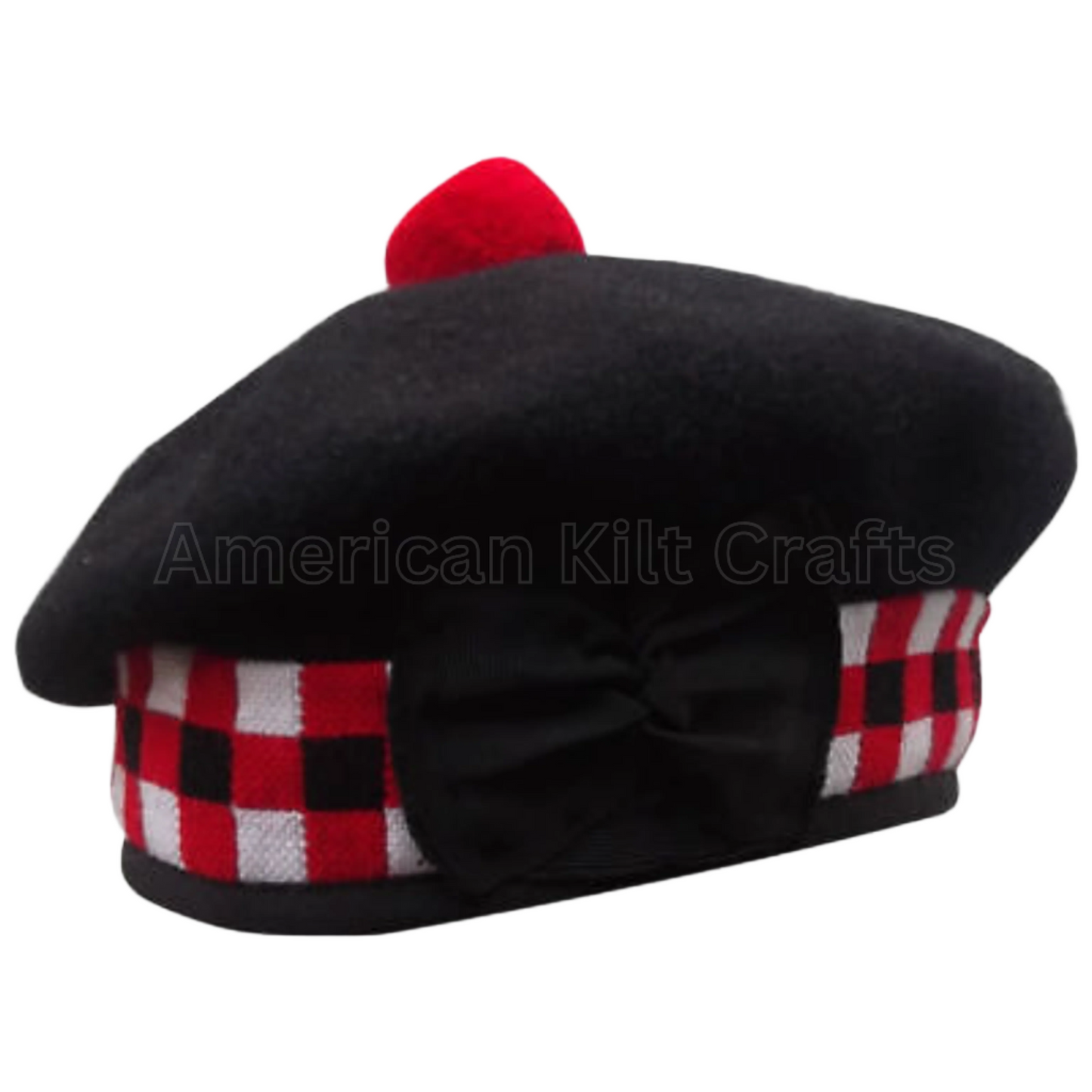 Custom Embroidered Scottish Balmoral Hat with Traditional Red Toorie and Braided Trim