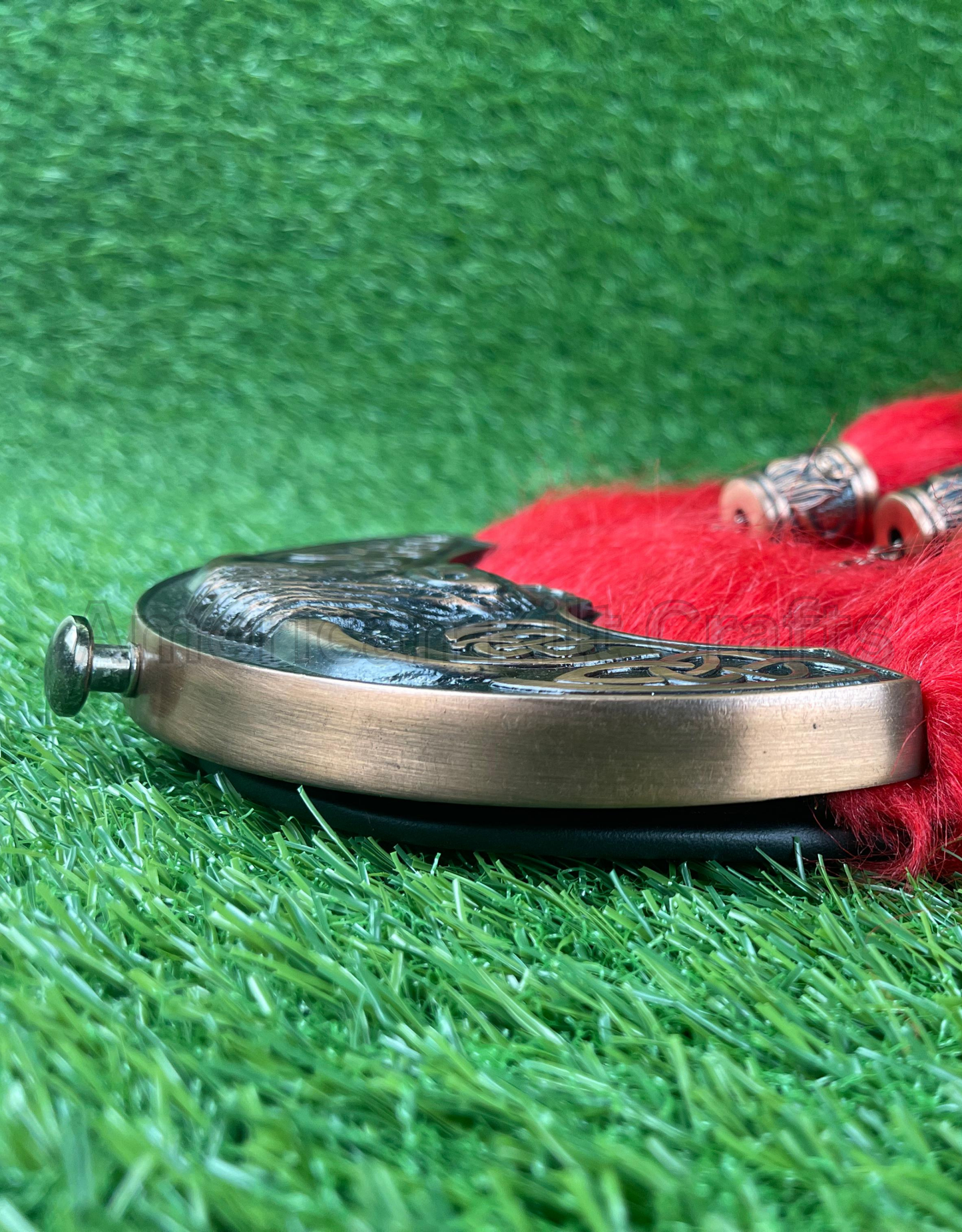 Highland Red Fur Sporran with Celtic Bull Design – Traditional Scottish Kilt Accessory
