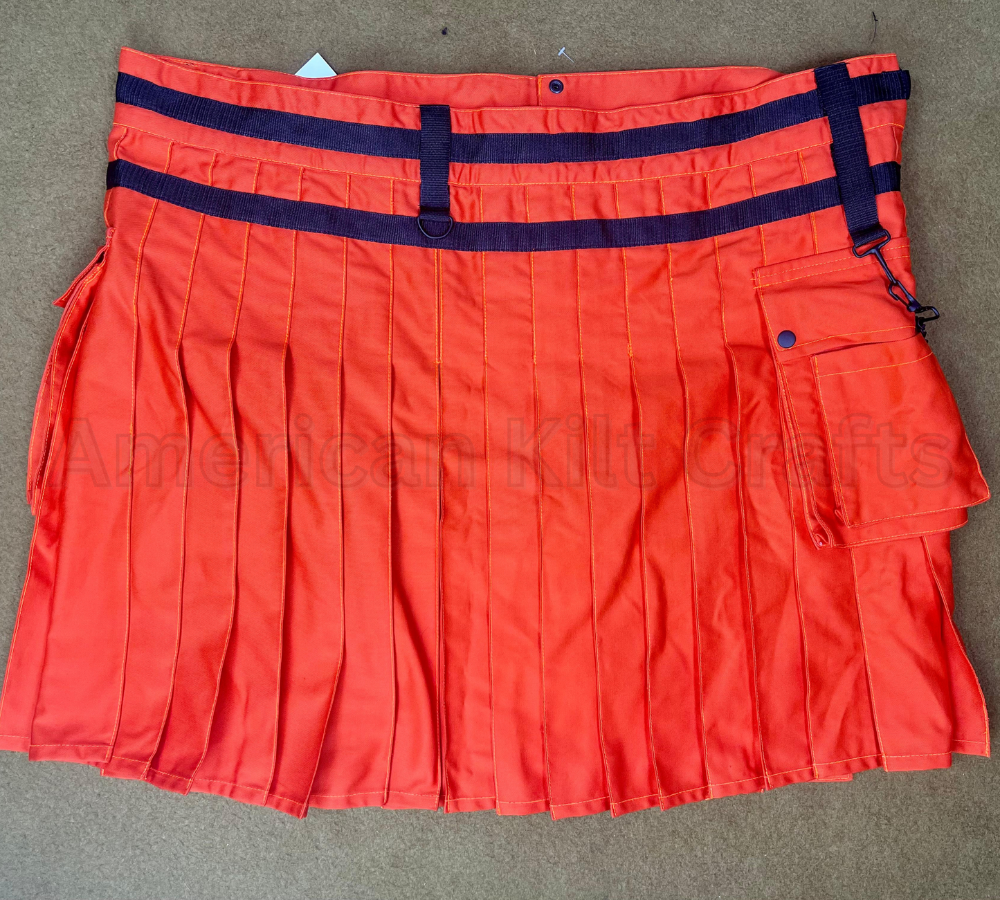 Men’s Orange Utility Kilt with Chains & Pockets | Steampunk Gothic Style