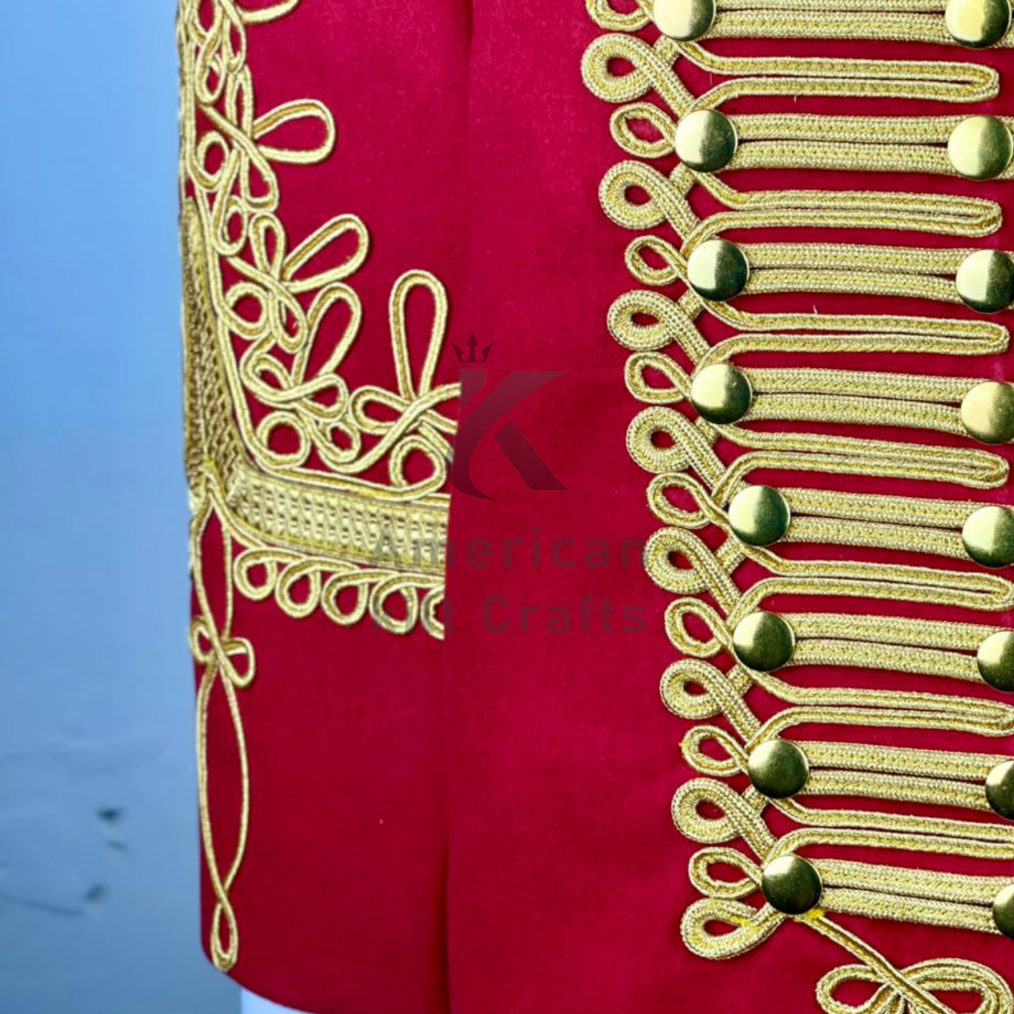 Men’s Red Hussar Jacket – Napoleonic Military Costume with Elaborate Gold Braiding