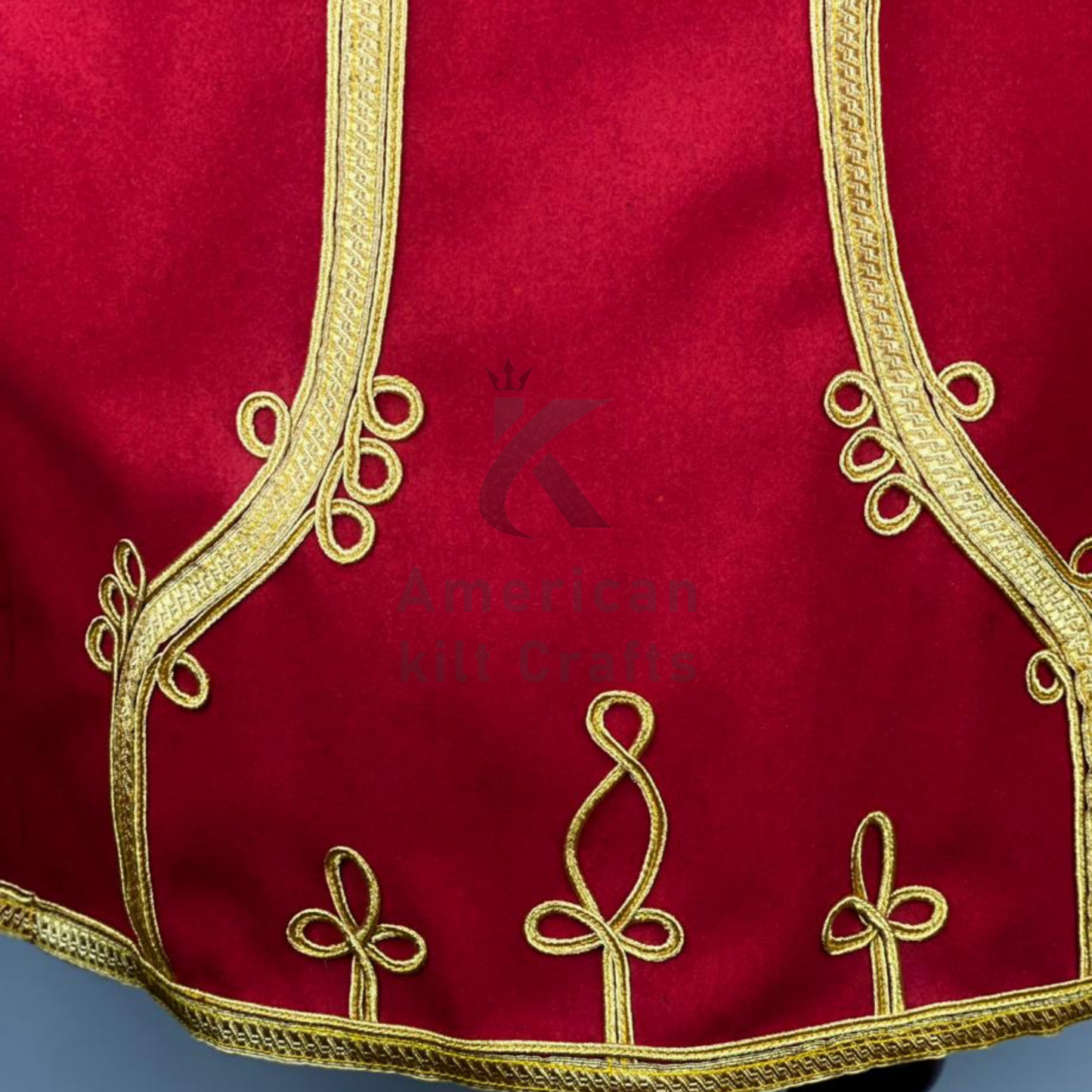 Men’s Red Hussar Jacket – Napoleonic Military Costume with Elaborate Gold Braiding