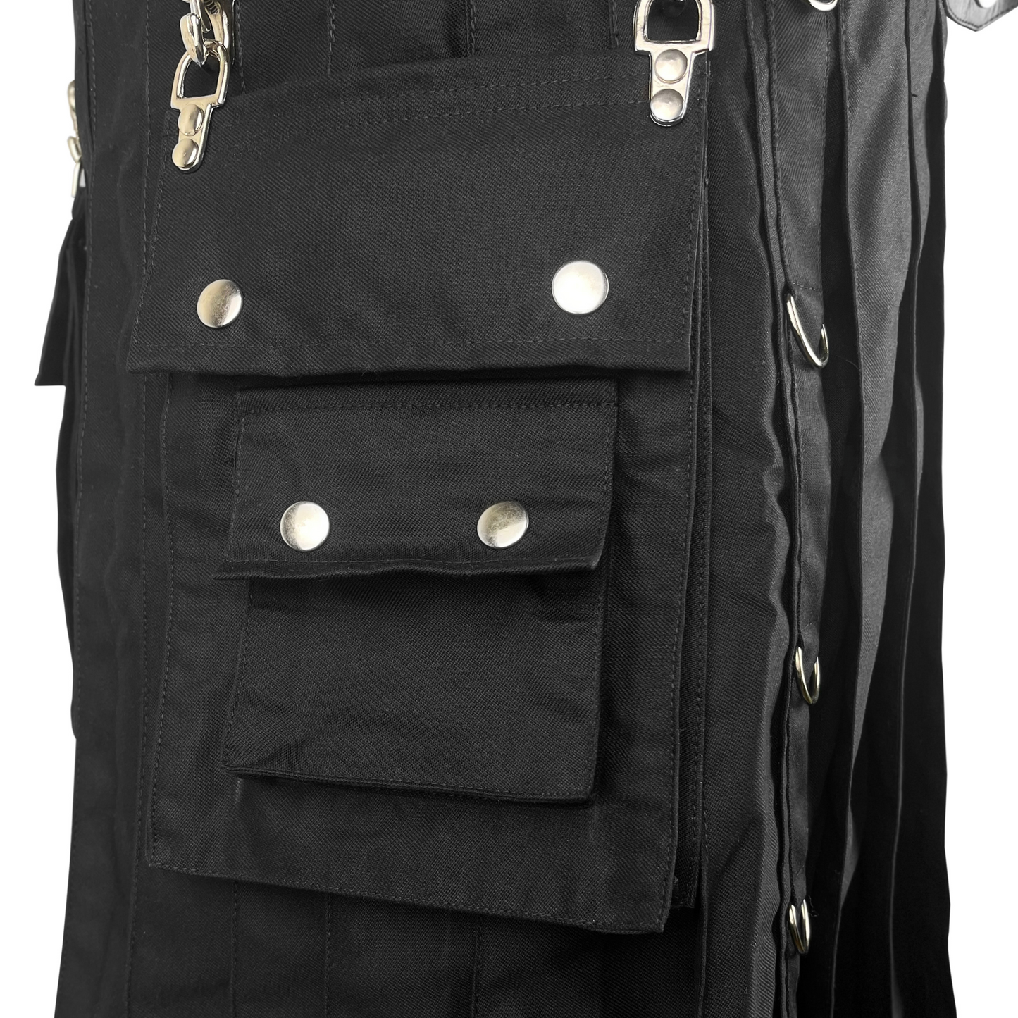 Black Utility Kilt for Men - Gothic Punk Kilt with Chains & Cargo Pockets | Tactical Streetwear Kilt