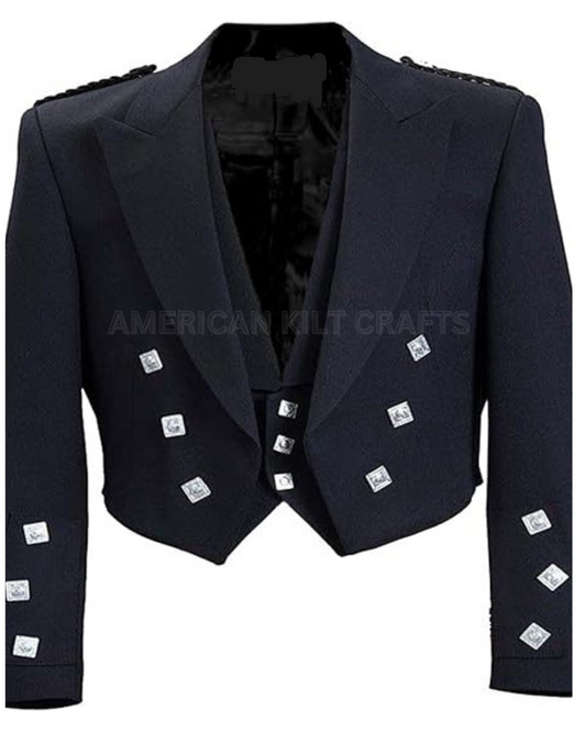 Traditional Scottish Black Prince Charlie Kilt Jacket & Vest For Men