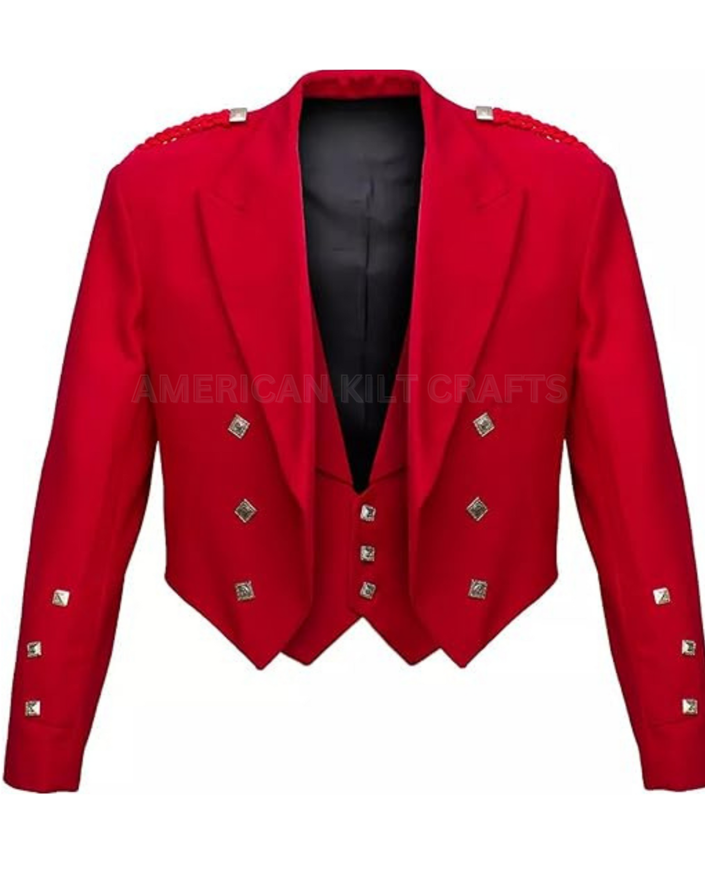 Scottish Traditional Highland Red Tweed Prince Charlie Jacket with Vest