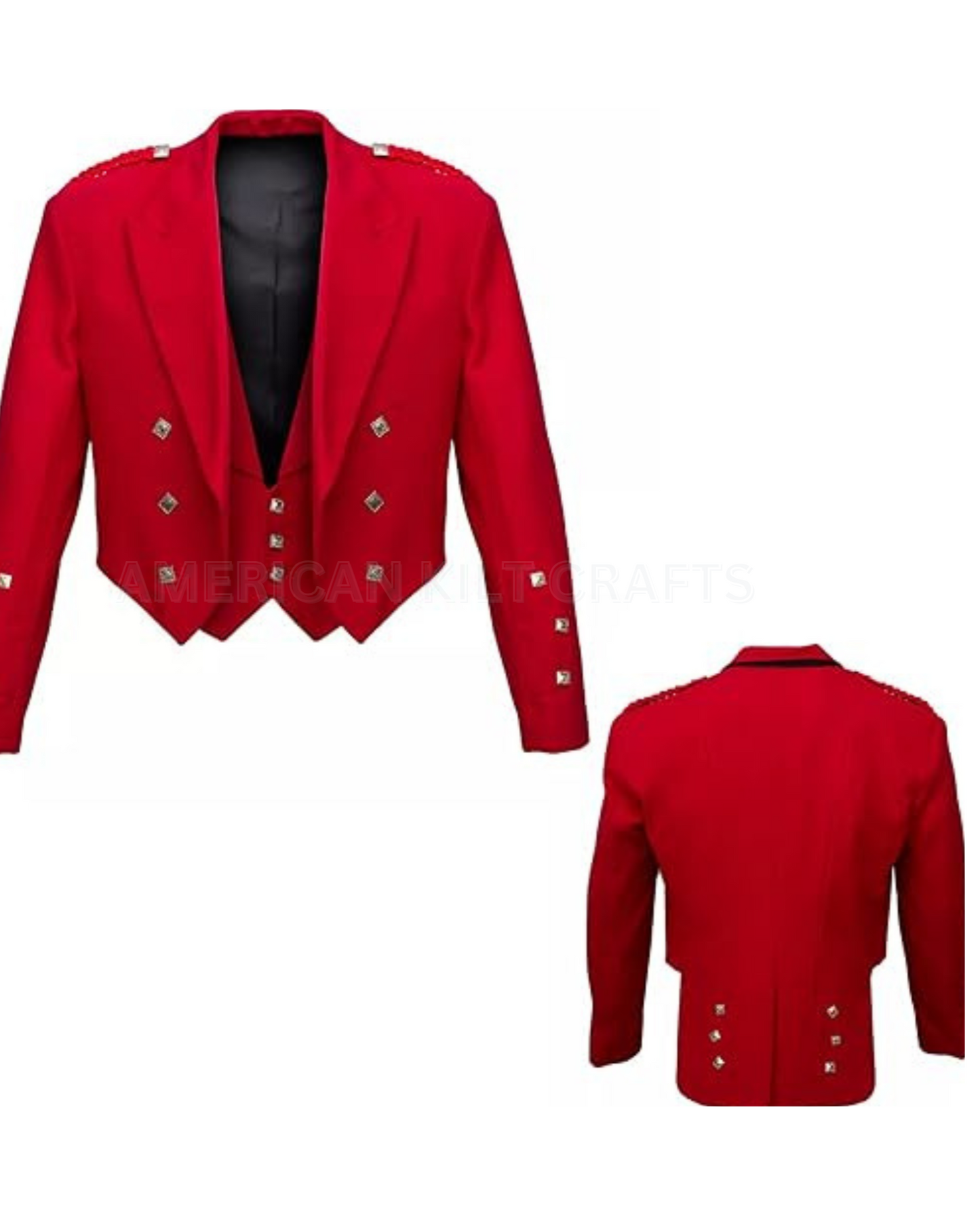Scottish Traditional Highland Red Tweed Prince Charlie Jacket with Vest