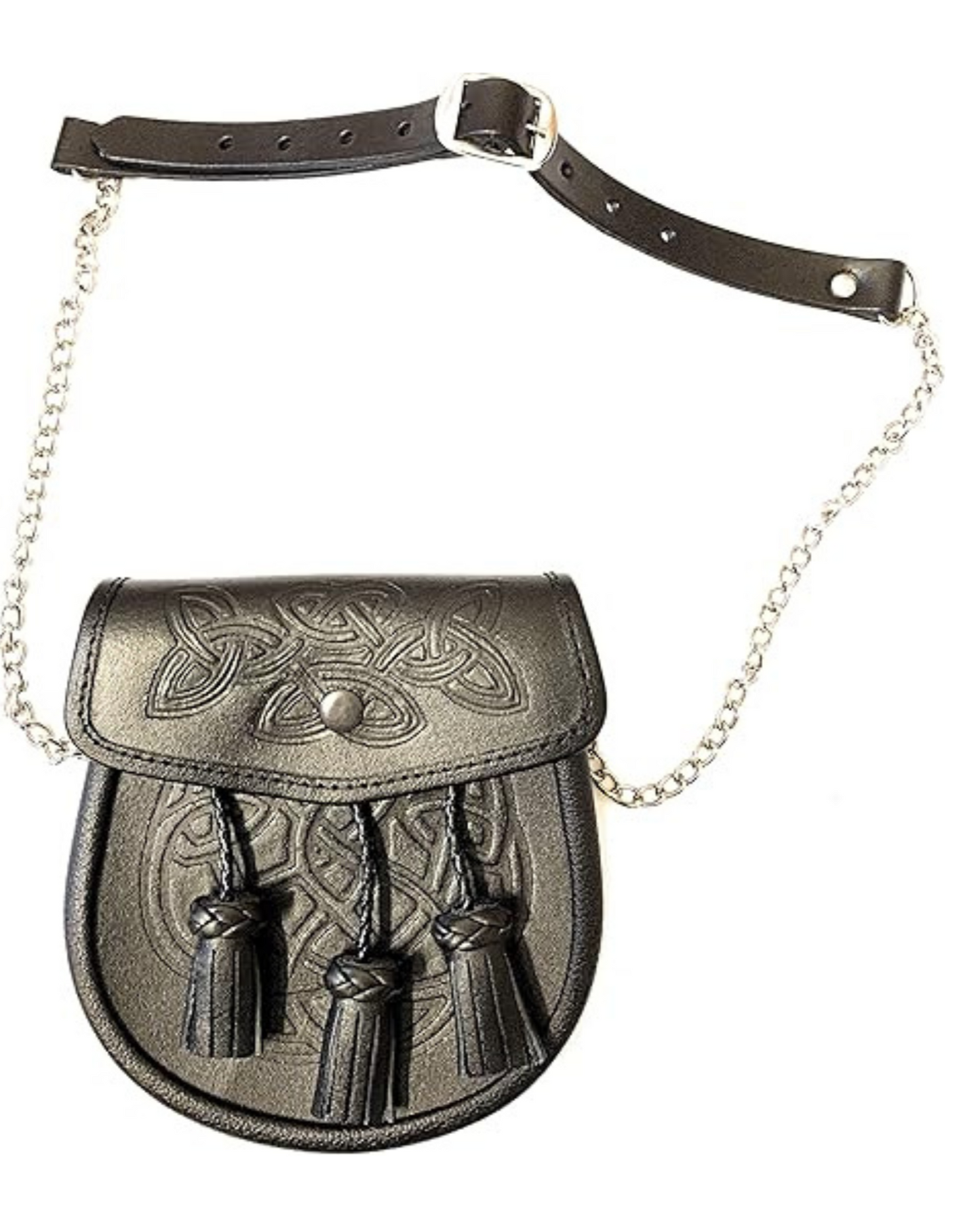 Scottish Black Leather Double Embossed 3 tassels Kilt Sporran - Elevate Your Highland Attire
