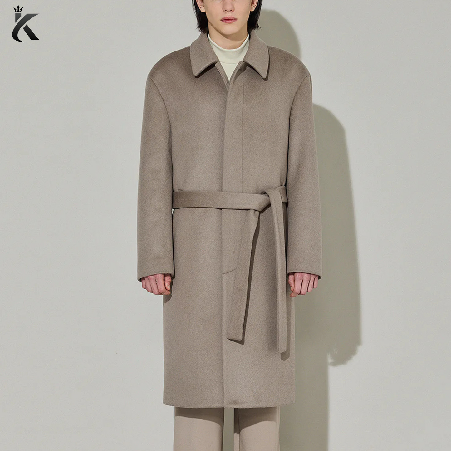 Men Single-Breasted Belted Cashmere Mac Balmacaan Long Coat - Premium Overcoat