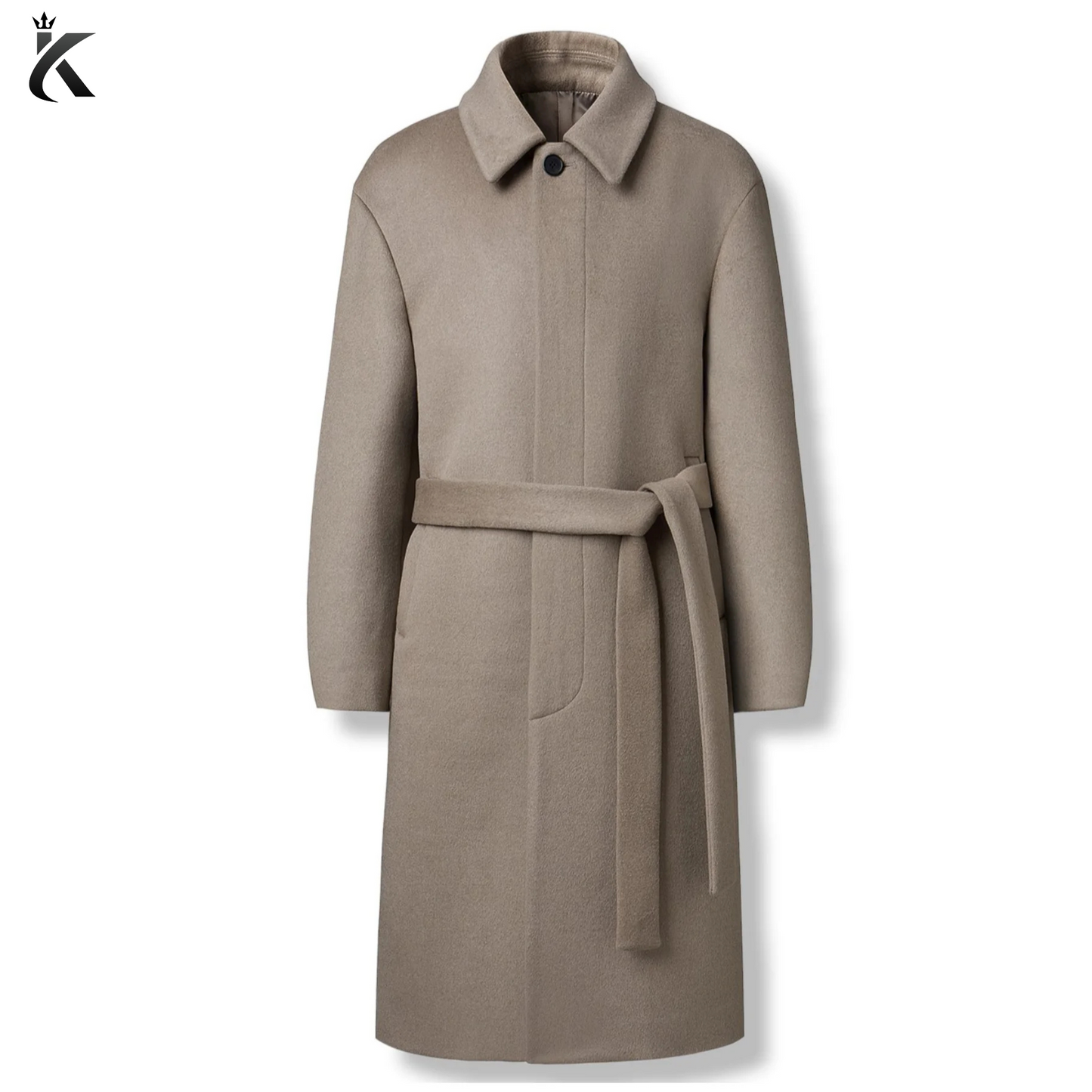 Men Single-Breasted Belted Cashmere Mac Balmacaan Long Coat - Premium Overcoat