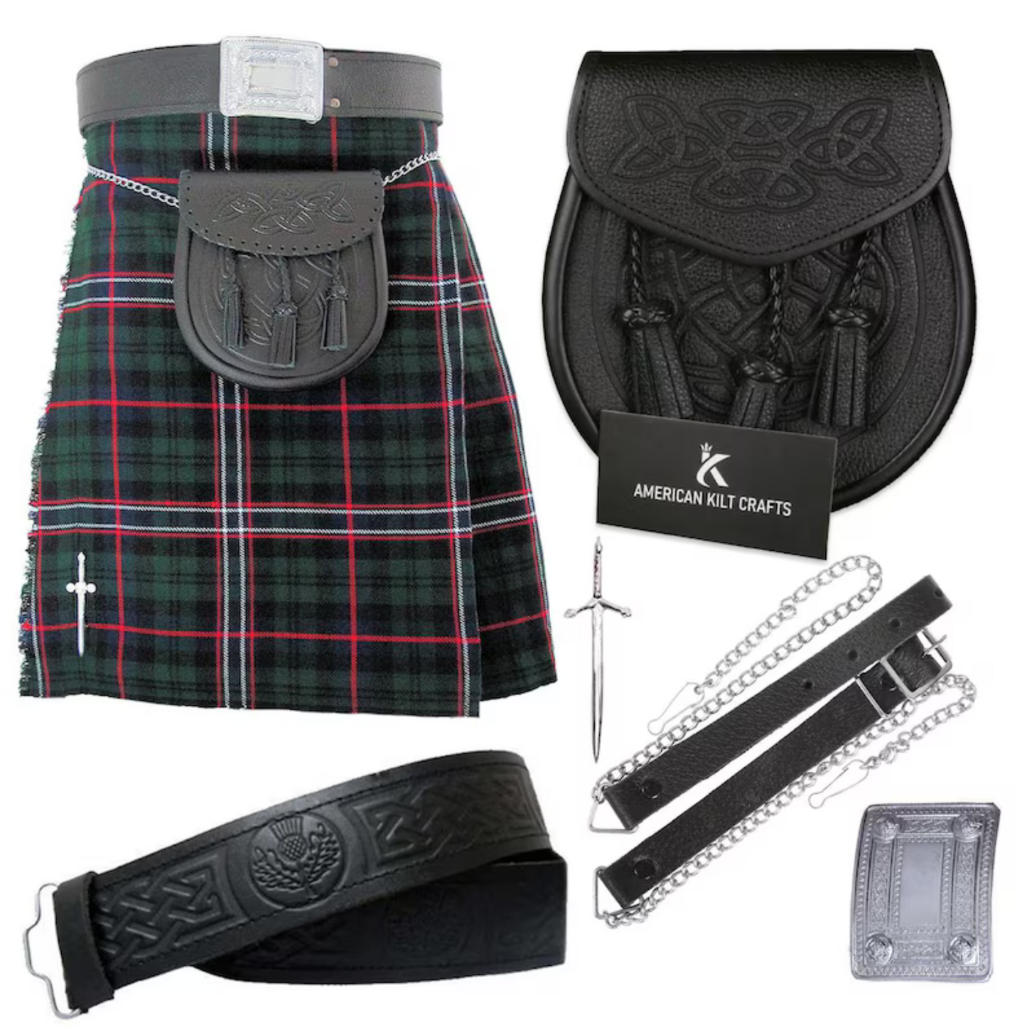 National Green Traditional 8 Yard Tartan Kilt Set