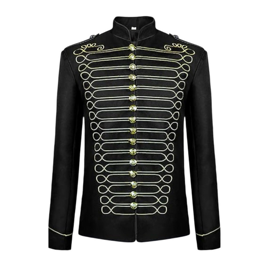Men's Black&gold Band Drummer Military Jacket Parade Gothic Outerwear - A Symbol of Service