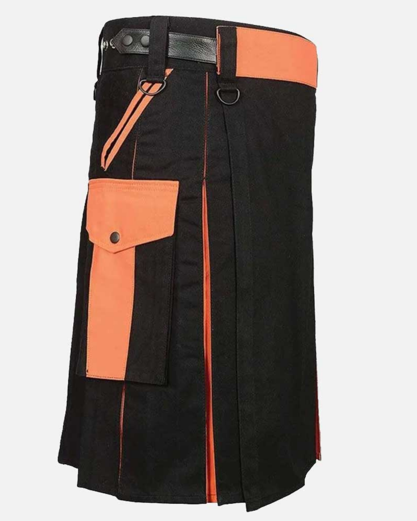 Premium Scottish Orange And Black Utility Hybrid Kilt - A Colorful Celebration of Scottish Heritage