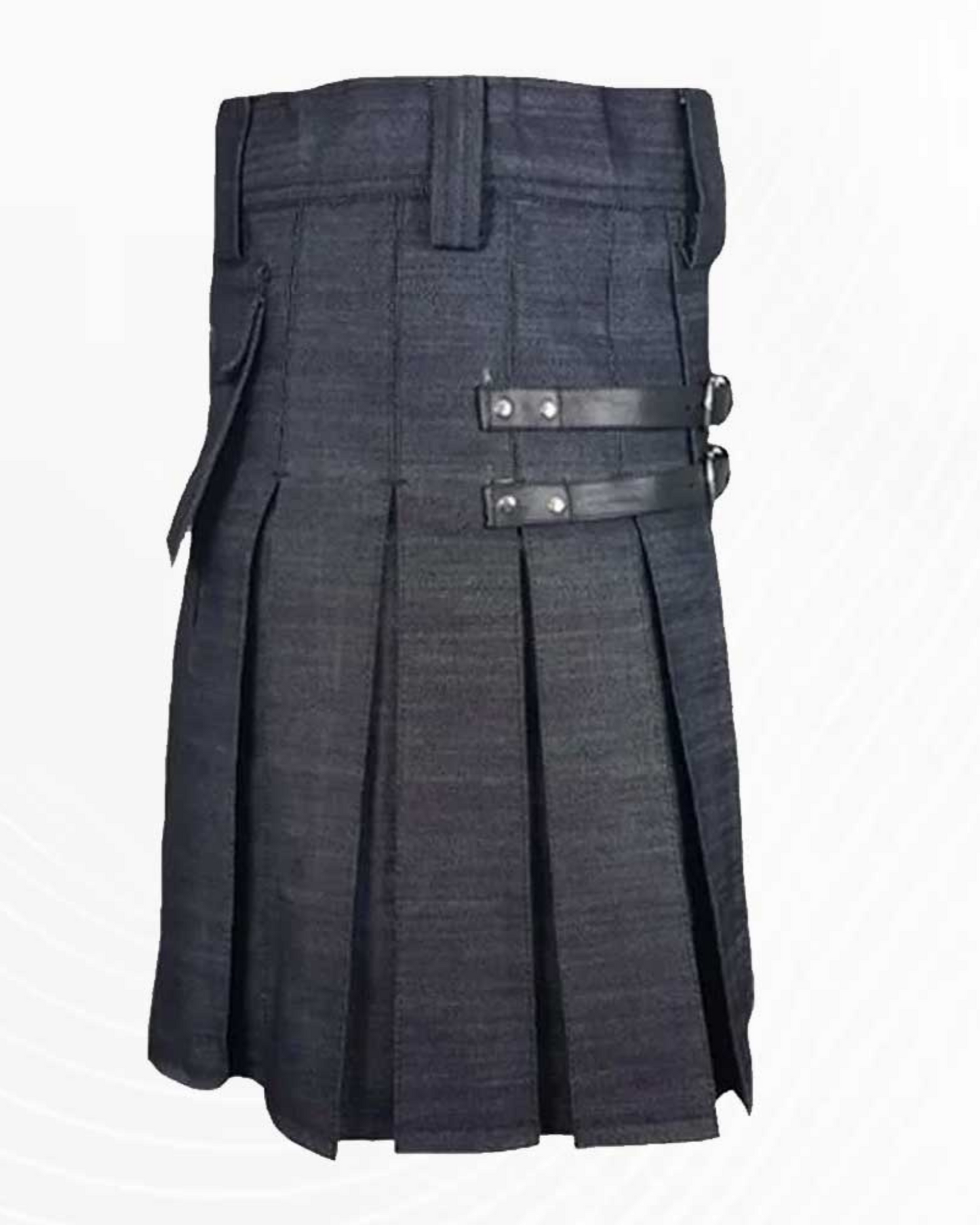 Premium Scottish Modern Denim Kilt With Leather Strap