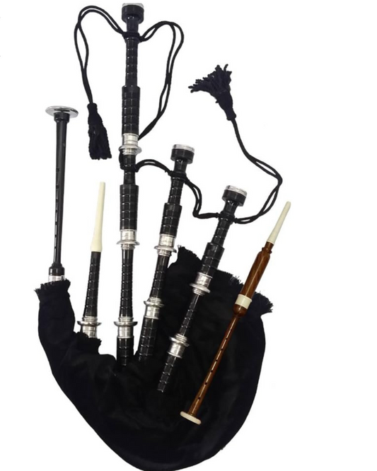 Black Scottish Bagpipe Silver Mount - Experience the Power of the Pipes