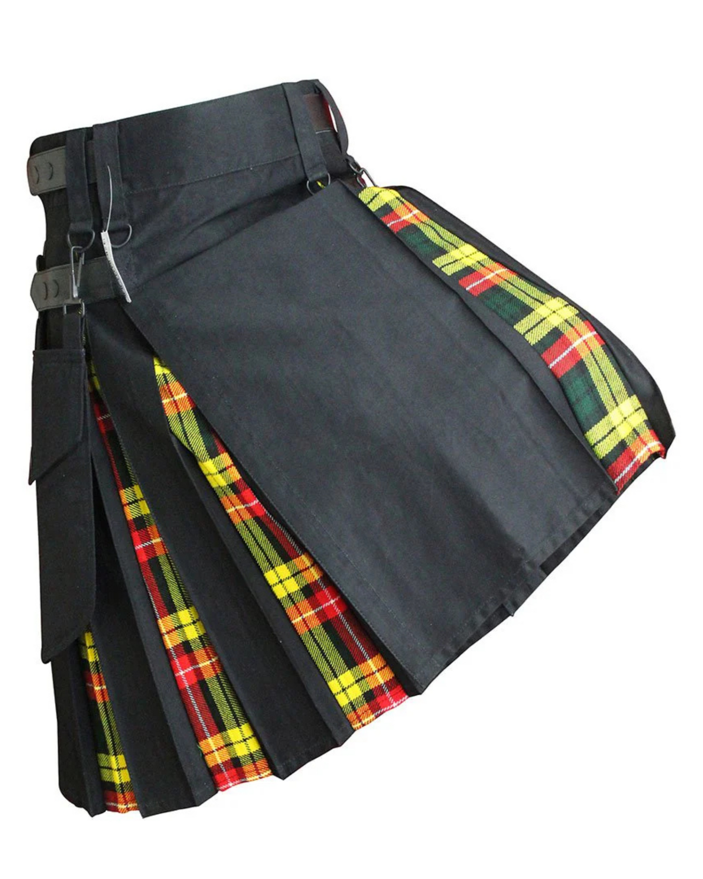 Black Hybrid Utility Kilt with Yellow MacLeod Tartan Pleats