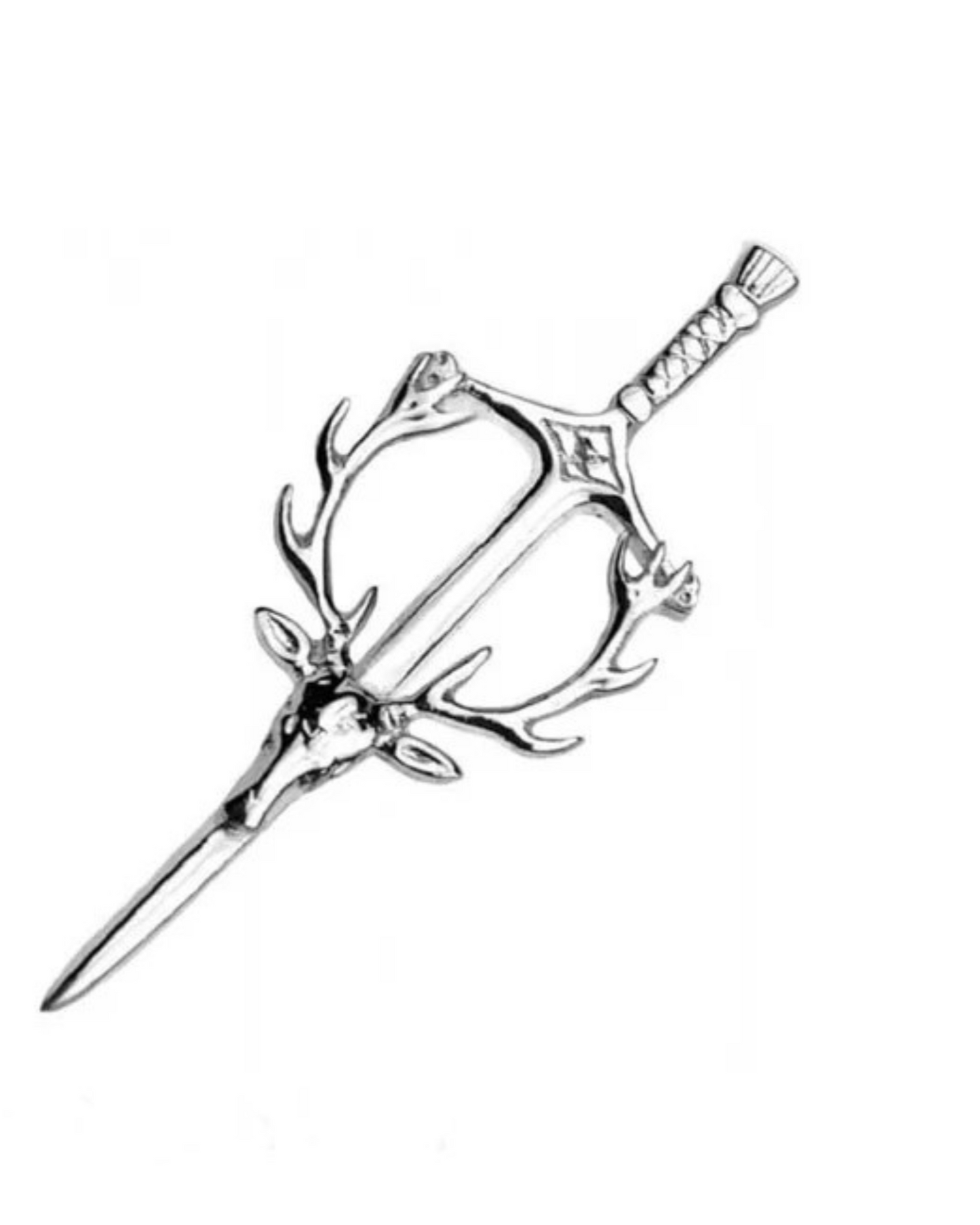 Premium Stag Head Chrome Kilt Pin - Authentic Scottish Heritage Accessory