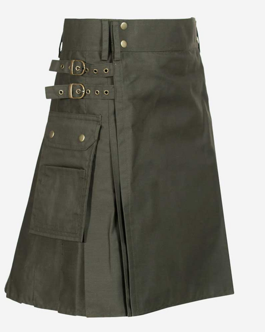 Custom Handmade Traditional Olive Utility Kilt - Extraordinary Style