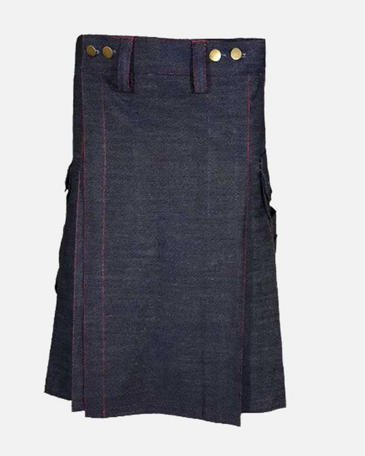 Premium Scottish Denim Black Fashion Kilt For Men - Timeless Style