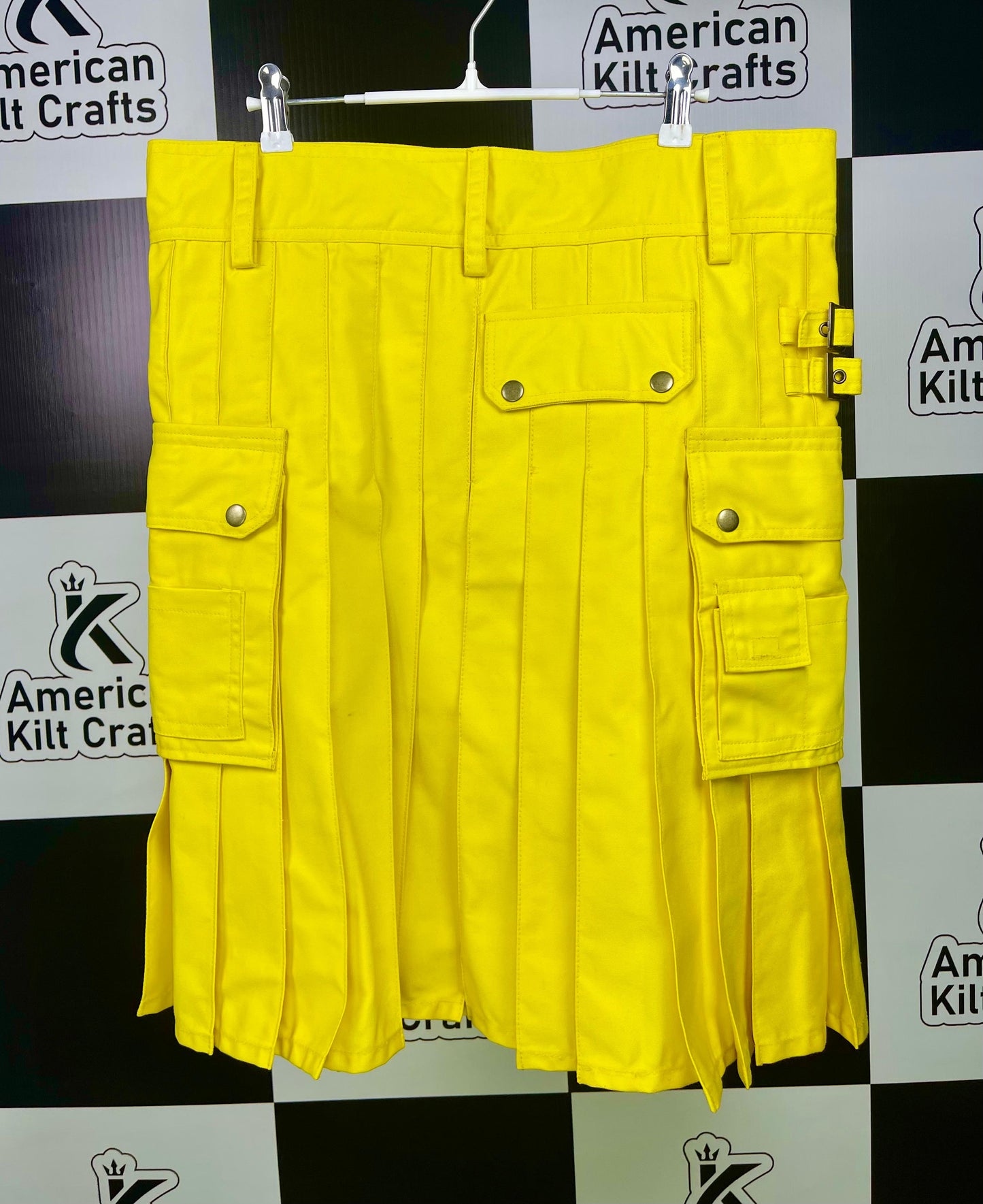 Men's Bright Yellow Utility Kilt with Cargo Pockets | Modern Scottish Kilt for Festivals & Events