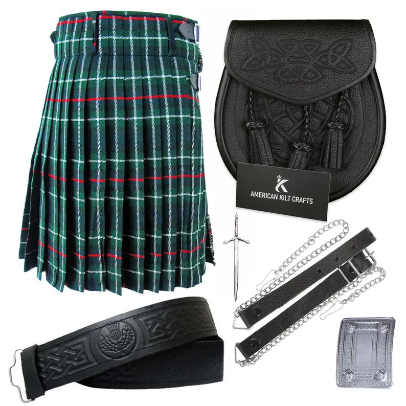 Mackenzie Green Scottish Traditional 8 Yard Tartan Value Kilt Set