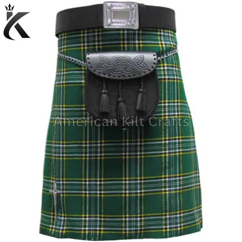 Irish Green Scottish Traditional 8 Yard Tartan Value Kilt Set
