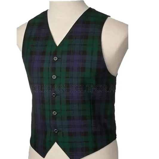 Black Watch Tartan Five Button Vest - Stand Out in Style