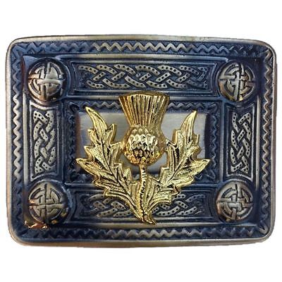 Premium Pewter Kilt Belt Buckle Featuring Thistle and Scottish Lion Rampant