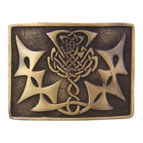 Classic Highland Kilt Buckle with Traditional Scottish Symbols and Rugged Metal Design