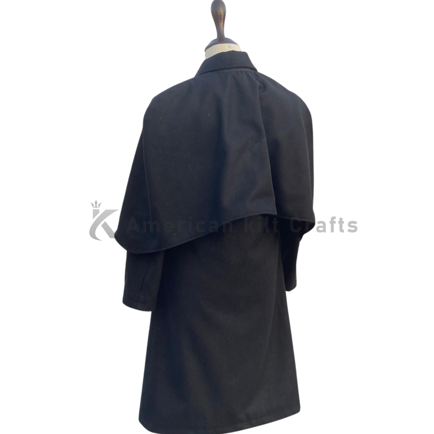 Men’s Black Wool Inverness Cape Coat – Victorian Sherlock Holmes Cloak | Long Victorian Christmas Coat