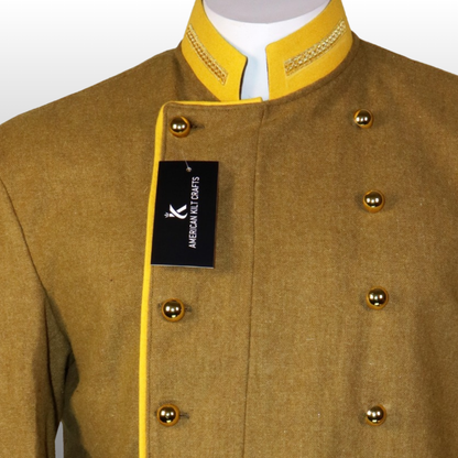 Confederate Officer Shell Jacket - Civil War Khaki Wool Gold Trim Reenactment Uniform